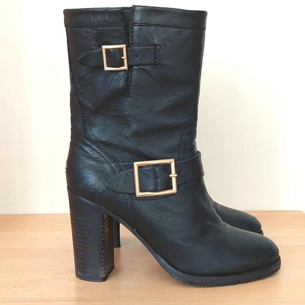 Jimmy Choo Black Ankle Boots with Gold Buckles - Picture 3 of 16